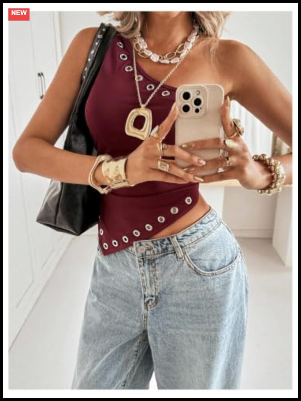 Women's One Shoulder Grommet Eyelet Tank Top Ruched Asymmetrical Sleeveless - Picture 5 of 6